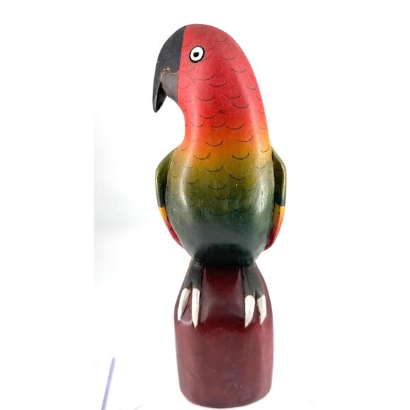 Wooden Parrot Figurine Colorful Folk Art Tropical Decor - Picture 4 of 10